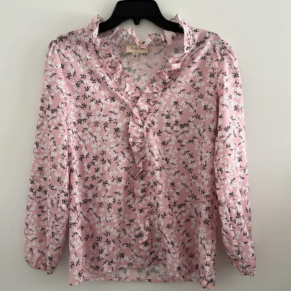 To My Lovers Women’s Top Ruffle Collar Blouse Floral Print Puff Sleeve - Picture 8 of 16